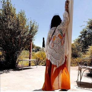 Embroidered Bohemian Crochet Kimono Duster